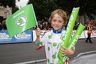 Škoda´s nine year old winner presents Jersey on Tour of Britain podium